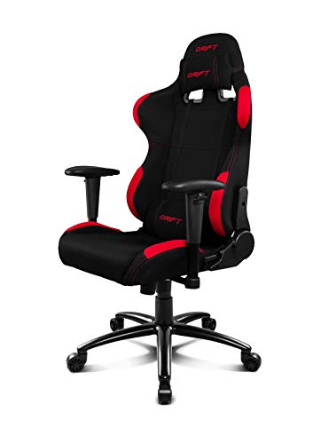 Drift DR100BR - Silla Gaming profesional, tela, reposabrazos 2D, piston clase 4, asiento basculante, altura regulable, respaldo reclinable, cojines lumbar y cervical, color negro/rojo