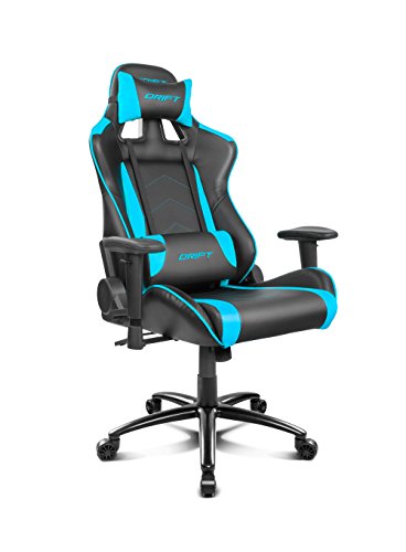 Drift DR150BL - Silla Gaming Profesional, polipiel, reposabrazos ajustable, piston clase 4, asiento basculable, altura regulable, respaldo reclinable, cojines lumbar y cervical, color negro/azul