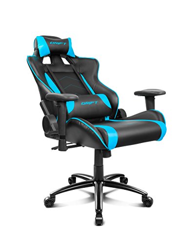 Drift DR150BL - Silla Gaming Profesional, polipiel, reposabrazos ajustable, piston clase 4, asiento basculable, altura regulable, respaldo reclinable, cojines lumbar y cervical, color negro/azul