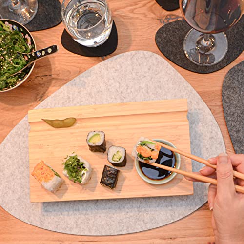 DuneDesign Juego de 4 Platos de Sushi Japonés - 27x16x4 Tabla de Bambú - Set Vajilla con Cuencos