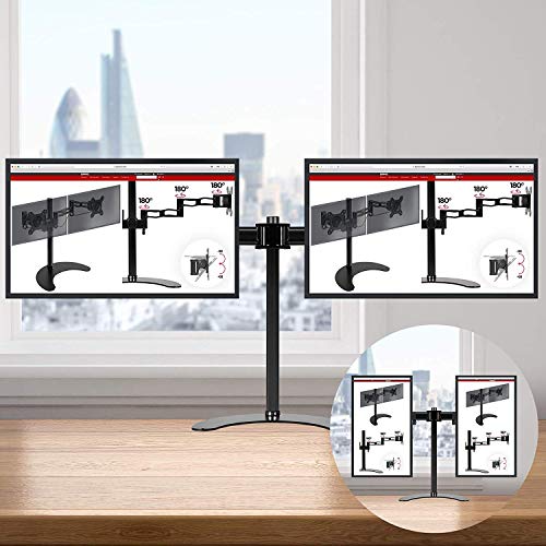 Duronic DM25D2 BK Soporte para 2 monitores de 13 a 27 Pulgadas para Monitor PC LCD LED con Brazo de 43cm y Base de pie de Apoyo Fija – Cabezal Giratorio e inclinable, Capacidad 8kg y Poste de 40cm