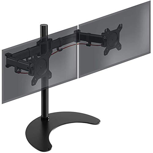 Duronic DM25D2 BK Soporte para 2 monitores de 13 a 27 Pulgadas para Monitor PC LCD LED con Brazo de 43cm y Base de pie de Apoyo Fija – Cabezal Giratorio e inclinable, Capacidad 8kg y Poste de 40cm