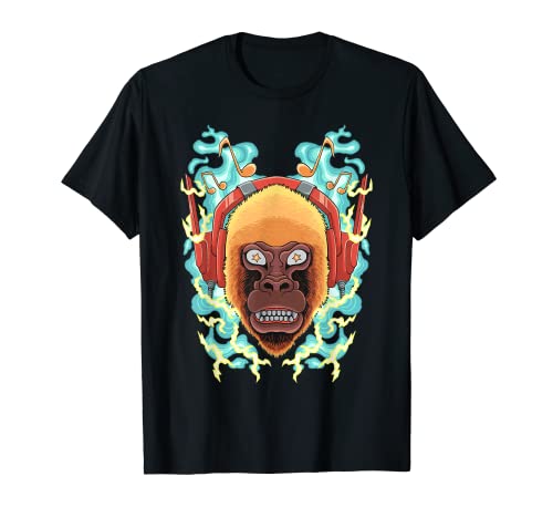 El mono escucha música Angry Ape Gorilla King Zoo Camiseta
