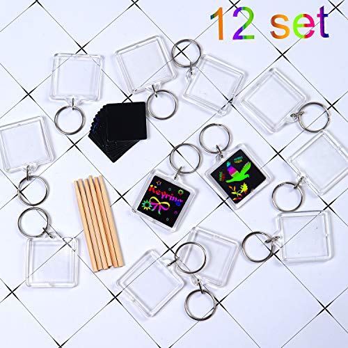 Elcoho Paquete de 12 llaveros para rascar, diseño de arco iris, para bolsas de fiesta y suministros de manualidades