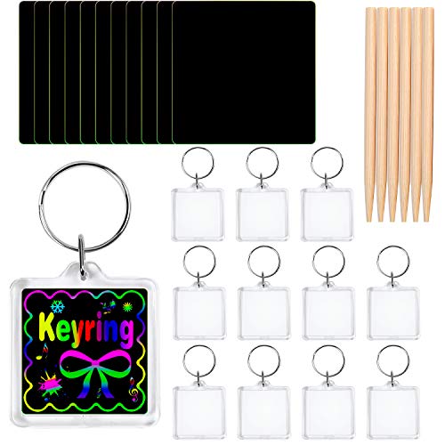 Elcoho Paquete de 12 llaveros para rascar, diseño de arco iris, para bolsas de fiesta y suministros de manualidades