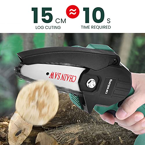 Eléctrica Mini Motosierra Sin Cable 2 Bateria,Portátil Inalámbrica Sierra Poda Recargable,Una Mano Operación Corte Jardín Madera​ y Árbol,2 Pila,4 Cadenas,Gafas de Protección,Cargador,Guantes