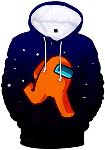 EMLAI Hombre Sudadera con Capucha Among Us Estampado 3D Mangas largas Fanáticos de los Juegos Casuales Ropa de Calle con vellón (S, 1-Naranja)