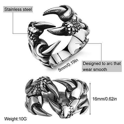 EQLEF Anillo Dragon Set, Anillo Gótico Ajustable Salvaje Alondra Open Punk Anillo de Regalo Anillo de Dragón Fresco para Hombres Mujeres (2 pcs) (C)