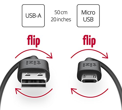 equinux Tizi Flip – Micro USB (50cm, Black) Data and Charging Cable with Double-Sided Reversible connectors. Both connectors Are Reversible. Cable with a Dual-Sided Micro USB Connector.
