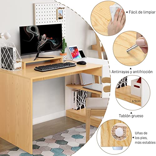 Escritorio de Oficina, EPLUS LIVING 118 x 60 x 76 cm Escritorio Juvenil Escritorio Blanco de Ordenador Mesa de Oficina Mesa Escritorio para Estudio Trabajo Gaming Carga 50 kg, Color Blanco y Madera