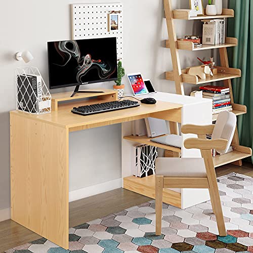 Escritorio de Oficina, EPLUS LIVING 118 x 60 x 76 cm Escritorio Juvenil Escritorio Blanco de Ordenador Mesa de Oficina Mesa Escritorio para Estudio Trabajo Gaming Carga 50 kg, Color Blanco y Madera