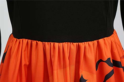 Esque Vestido de Halloween para Mujer, Estampado de Calavera, Vestido de Fiesta de Noche de ama de casa Vintage de los años 50 para Mujer, Minivestido Sencillo,Elegante, Falda,5-Naranja,S