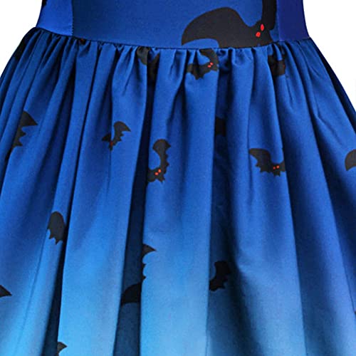 Esque Vestido de Halloween para Mujer, Manga Corta Estampada, Empalme de Encaje, Vestido de Fiesta de Noche de ama de casa de los años 50, Vestido Moderno Arrugas y Cordones,4-Sky Azul,XXL