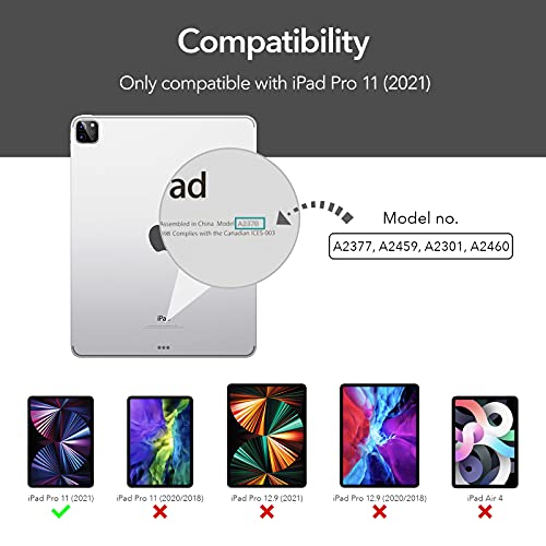 ESR Funda tríptica Compatible con iPad Pro 11 2021, Funda Ligera con Soporte, Modo automático de Reposo/Actividad, Carga inalámbrica para Pencil 2, Serie Ascend, Negro
