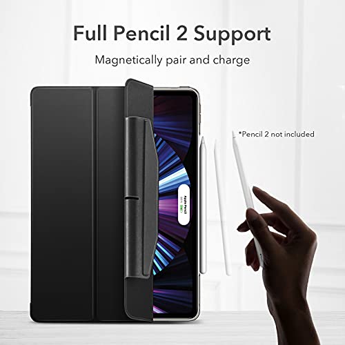 ESR Funda tríptica Compatible con iPad Pro 11 2021, Funda Ligera con Soporte, Modo automático de Reposo/Actividad, Carga inalámbrica para Pencil 2, Serie Ascend, Negro