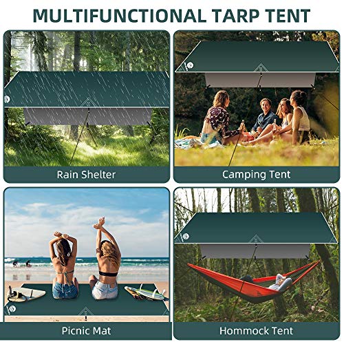 Etechydra Tienda de Campaña Tarp, 3 x 4 m Toldo de Refugio Impermeable Lona de Duradero Portatil para Hamaca Playa Tienda Hamaca Acampada Refugio Al Aire Libre (Verde Oscuro)