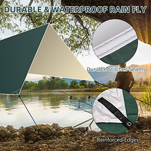 Etechydra Tienda de Campaña Tarp, 3 x 4 m Toldo de Refugio Impermeable Lona de Duradero Portatil para Hamaca Playa Tienda Hamaca Acampada Refugio Al Aire Libre (Verde Oscuro)