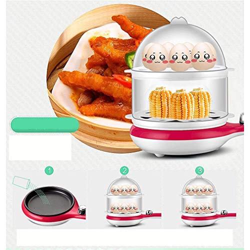 Eummit - Huevo para cocinar al vapor de doble capa multifunción, para huevos, apagado automático, sartén para freír, máquina de desayuno, 3 en 1, caldera de huevos eléctrica