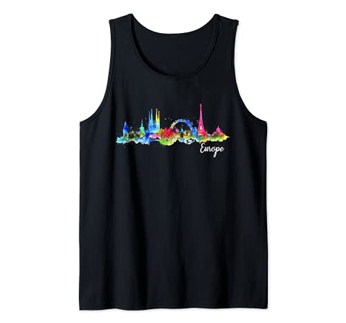 Europe Skyline Paris London Barcelona Vacation Group Trip Camiseta sin Mangas