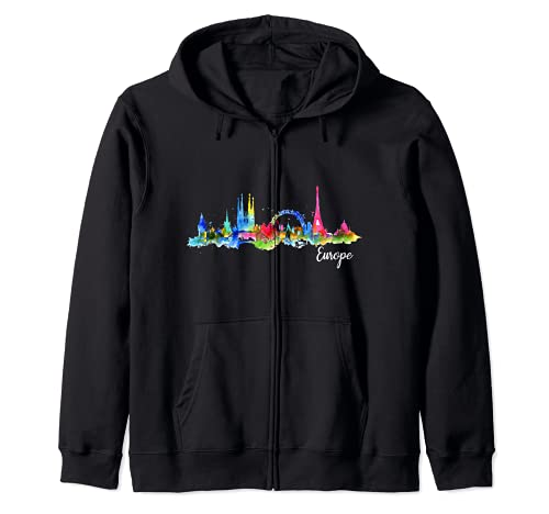Europe Skyline Paris London Barcelona Vacation Group Trip Sudadera con Capucha