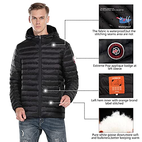 Extreme Pop Hombre Precio de Venta Final de la Chaqueta con Capucha de Ganso Puro (XL, Negro1)