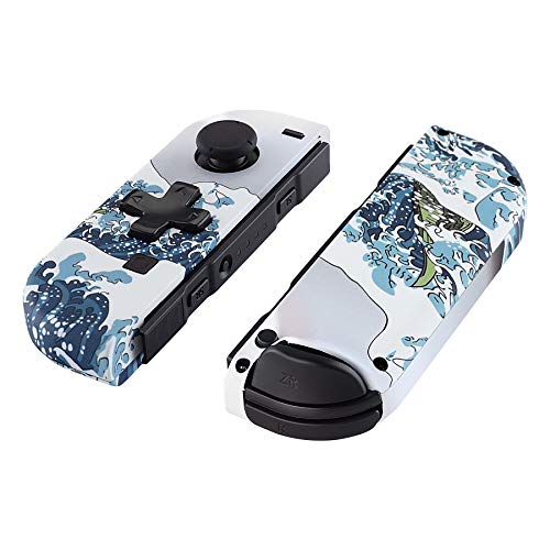 eXtremeRate Carcasa D-Pad Versión con Botones Completos para Nintendo Switch Joy-con OLED Funda de Agarre Reemplazo Shell para Nintendo Switch Joycons OLED No Incluye Carcasa de Consola(La Gran Ola)