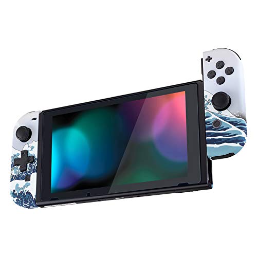 eXtremeRate Carcasa D-Pad Versión con Botones Completos para Nintendo Switch Joy-con OLED Funda de Agarre Reemplazo Shell para Nintendo Switch Joycons OLED No Incluye Carcasa de Consola(La Gran Ola)