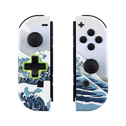 eXtremeRate Carcasa D-Pad Versión con Botones Completos para Nintendo Switch Joy-con OLED Funda de Agarre Reemplazo Shell para Nintendo Switch Joycons OLED No Incluye Carcasa de Consola(La Gran Ola)