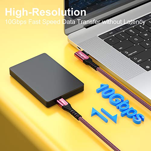 Fasgear Cable USB-C de 100W con Chip E-Marcador, 90 Grados, 5 A, Entrega de alimentación USB 3.1 Gen 2 Tipo C a C 10 Gbps, Cable de Carga rápida Compatible con Macbook, Pixelbook, S20, (1m Rojo)