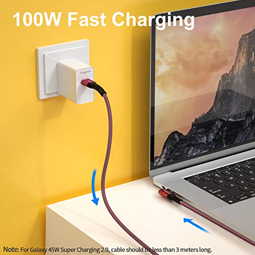 Fasgear Cable USB-C de 100W con Chip E-Marcador, 90 Grados, 5 A, Entrega de alimentación USB 3.1 Gen 2 Tipo C a C 10 Gbps, Cable de Carga rápida Compatible con Macbook, Pixelbook, S20, (1m Rojo)