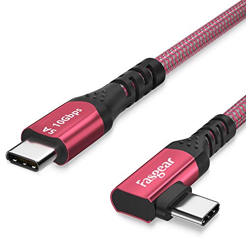 Fasgear Cable USB-C de 100W con Chip E-Marcador, 90 Grados, 5 A, Entrega de alimentación USB 3.1 Gen 2 Tipo C a C 10 Gbps, Cable de Carga rápida Compatible con Macbook, Pixelbook, S20, (1m Rojo)