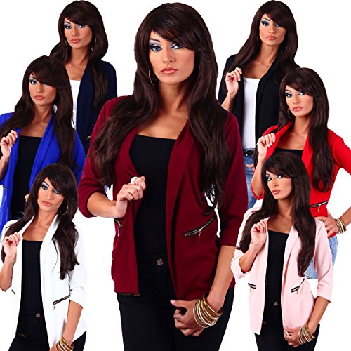 Fashion4Young 10744 Blazer - Chaqueta corta para mujer, sin botones, con reverso, talla 36/38 azul real 38