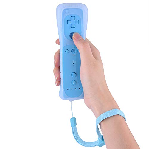 Fdit Mando a distancia con sensor remoto integrado Motion Plus con correa de muñeca y funda de silicona para Nintendo Wii Wii U (azul)