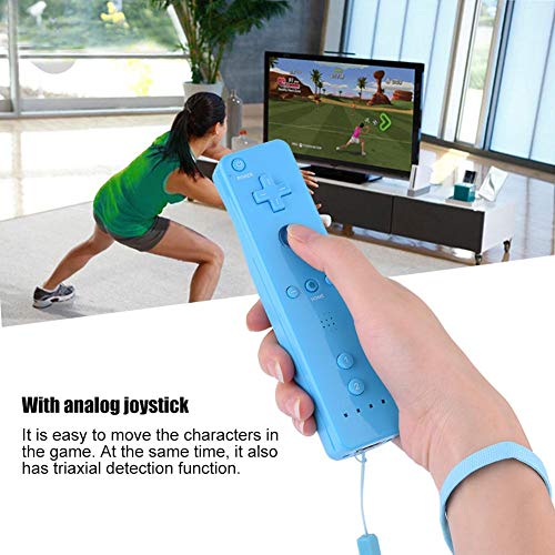 Fdit Mando a distancia con sensor remoto integrado Motion Plus con correa de muñeca y funda de silicona para Nintendo Wii Wii U (azul)