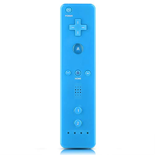 Fdit Mando a distancia con sensor remoto integrado Motion Plus con correa de muñeca y funda de silicona para Nintendo Wii Wii U (azul)