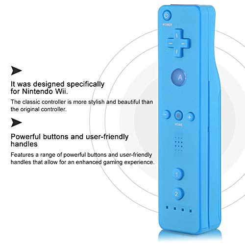 Fdit Mando a distancia con sensor remoto integrado Motion Plus con correa de muñeca y funda de silicona para Nintendo Wii Wii U (azul)