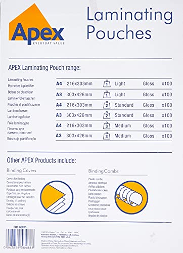 Fellowes Apex - Pack de 100 fundas de plastificar, formato A4, 125 micras