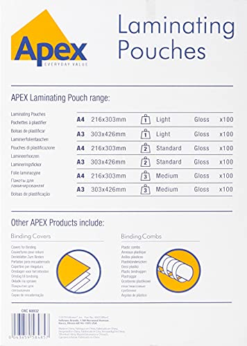 Fellowes Apex - Pack de 100 fundas de plastificar, formato A4, 75 micras