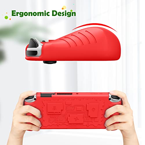Fintie Funda de Silicona Compatible con Nintendo Switch OLED (2021) con 3 Ranuras para Tarjetas de Juego - Suave Antichoque Antideslizante, Rojo