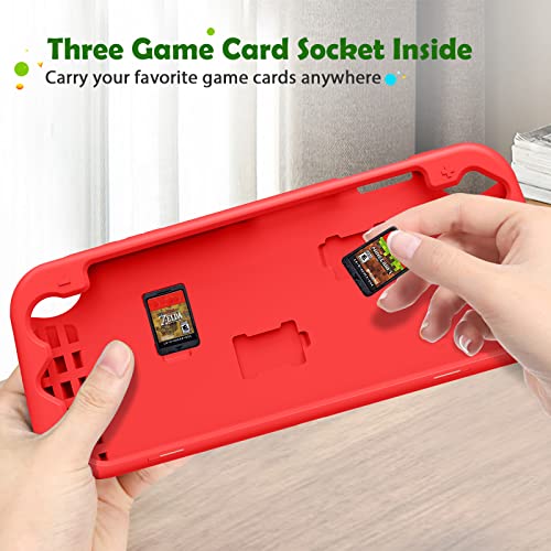 Fintie Funda de Silicona Compatible con Nintendo Switch OLED (2021) con 3 Ranuras para Tarjetas de Juego - Suave Antichoque Antideslizante, Rojo