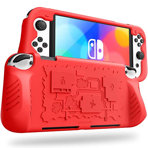 Fintie Funda de Silicona Compatible con Nintendo Switch OLED (2021) con 3 Ranuras para Tarjetas de Juego - Suave Antichoque Antideslizante, Rojo