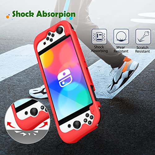 Fintie Funda de Silicona Compatible con Nintendo Switch OLED (2021) con 3 Ranuras para Tarjetas de Juego - Suave Antichoque Antideslizante, Rojo