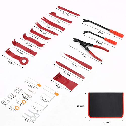 flintronic Herramientas Desmontar, 27PCS Nilón Desmontaje/Eliminación Kit para Desmontar el Salpicadero Radio, Audio Vehículo Interior Recubrimiento Desmontaje (Rojo)