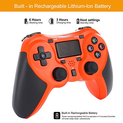 FONCBIEN Controlador Inalámbrico Playstation4, Controlador Inalámbrico Gamepads Manija del Juego Joypad con Los Botones De Activación Playstation 4 y Windows (Orange)