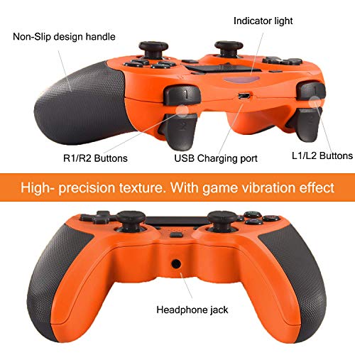 FONCBIEN Controlador Inalámbrico Playstation4, Controlador Inalámbrico Gamepads Manija del Juego Joypad con Los Botones De Activación Playstation 4 y Windows (Orange)