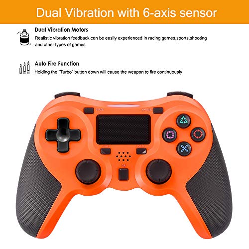 FONCBIEN Controlador Inalámbrico Playstation4, Controlador Inalámbrico Gamepads Manija del Juego Joypad con Los Botones De Activación Playstation 4 y Windows (Orange)