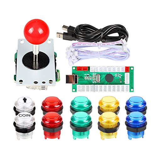 Fosiya - 1 reproductor USB codificador a PC Arcade Joystick Red Top Ball + 10 x 5 V LED Arcade botones para Arcade PC Juegos Mame Raspberry Pi