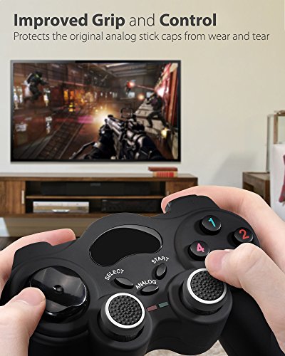 Fosmon (4 Paquete / 2 Par Analog Controller Silicona Palo Grips Cap Joystick Thumb Stick Funda para Playstation 4 / PS4 Dualshock, PS3, Xbox One/One X, Xbox 360 y Wii U Gamepad (Negro/Blanco)
