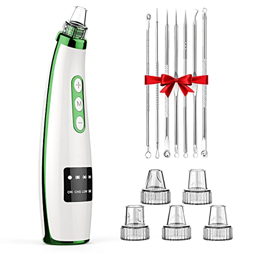 Frohmen Limpiador de Poros Succionador de Puntos Negros Limpiador Facial Espinillas y Puntos Negros Electrico Extractor Poros Negros 7Pcs Acné Kit 5 Cabezales y 5 Modos Pantalla LED USB Recargable