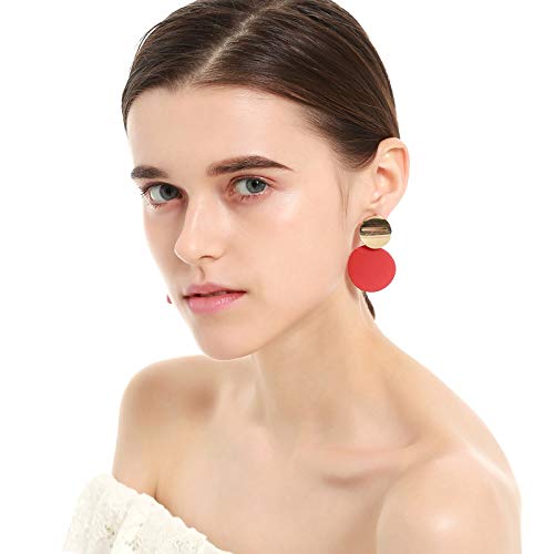 FSX Pendientes Redondos de Metal para Mujer, geométricos Irregulares, Pendientes Colgantes con Regalo de joyería de Orejas de Discos de Pintura para niñas,Red